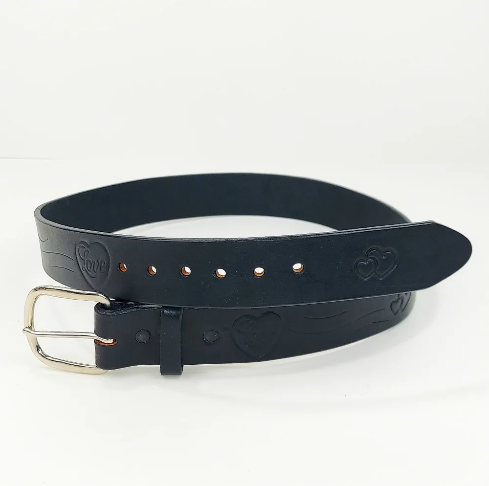 LEAH Personalized Black Leather Belt 32